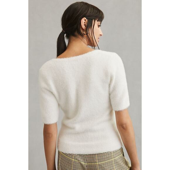 Anthropologie Maeve Scoop Neck Eyelash Sweater Tee White Size Large - Picture 2 of 10